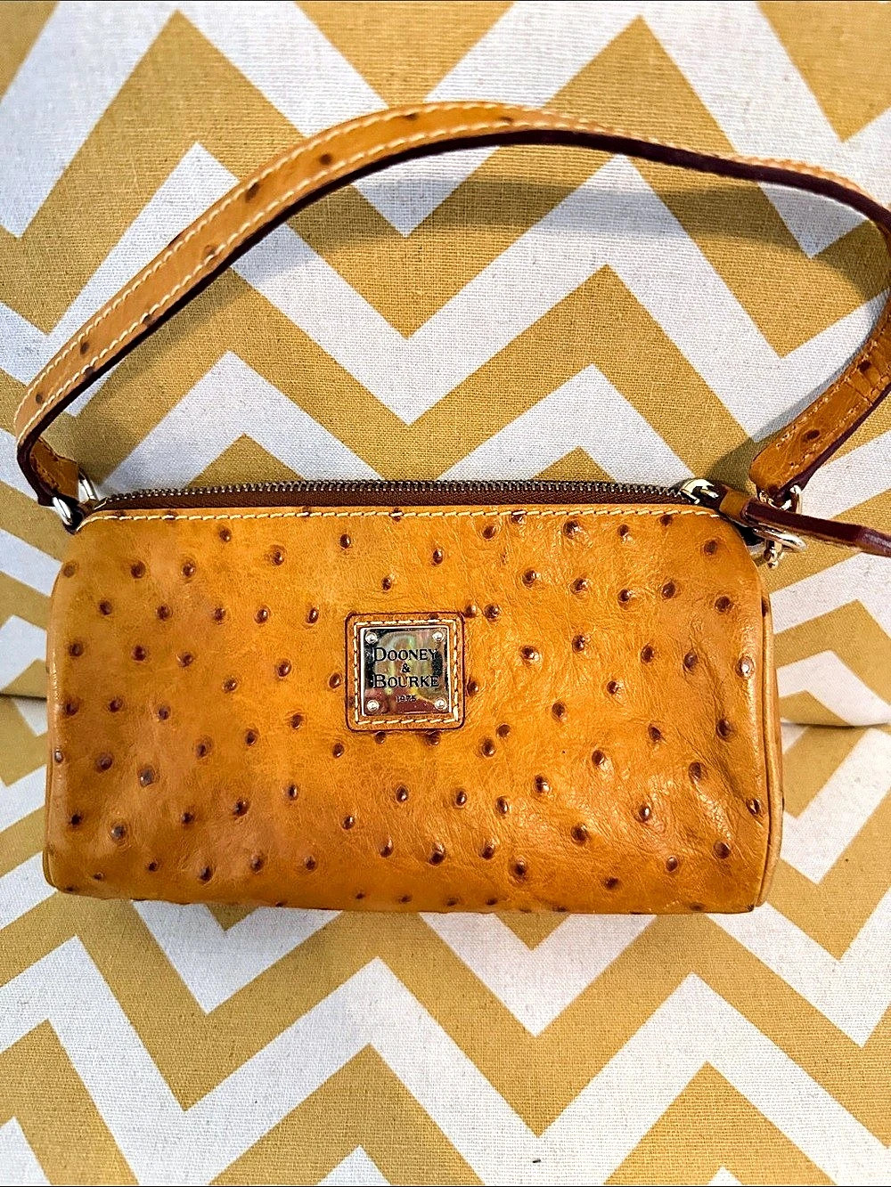 Dooney & Bourke Brown Ostrich-Embossed Crossbody Bag